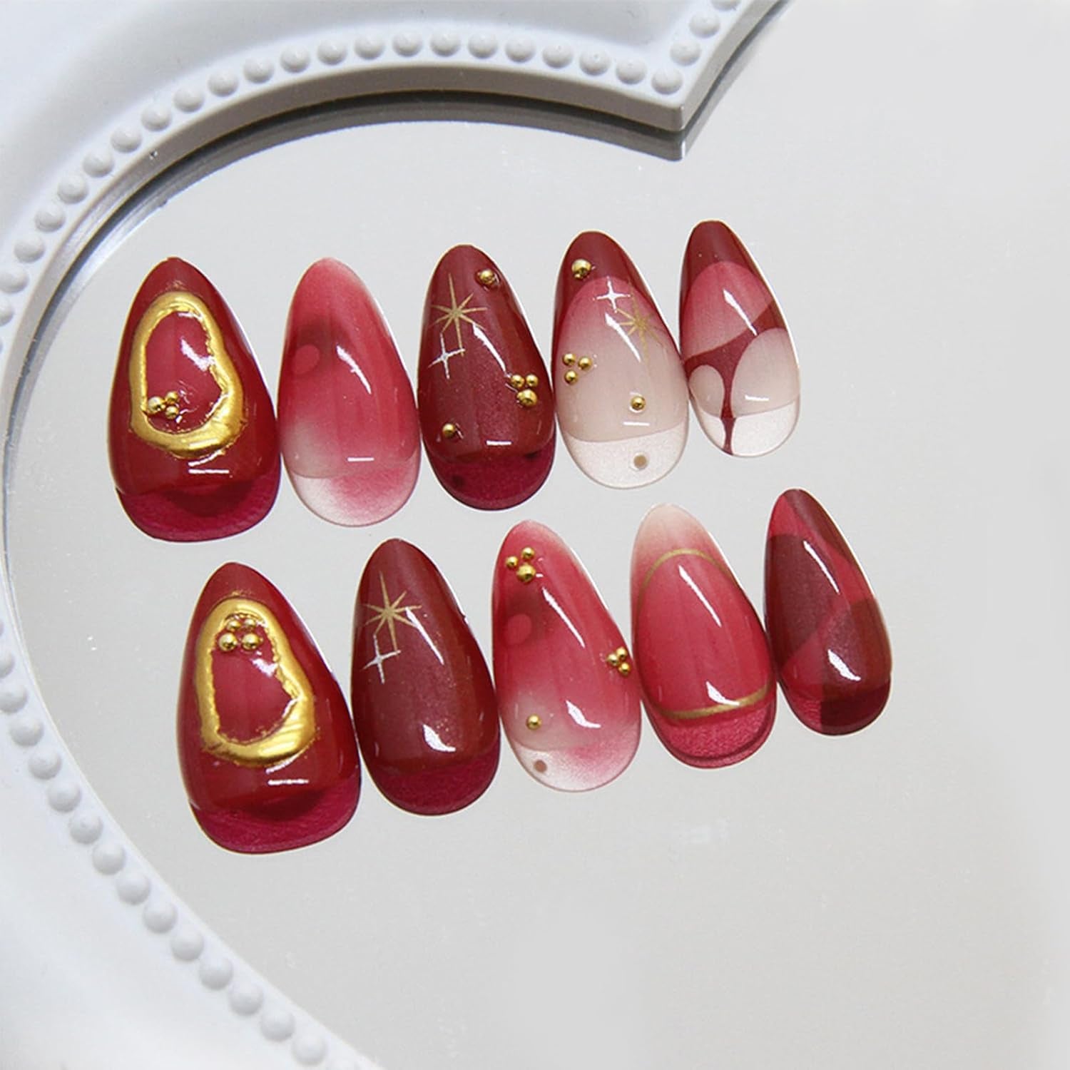24Pcs Red Press on Nails Medium