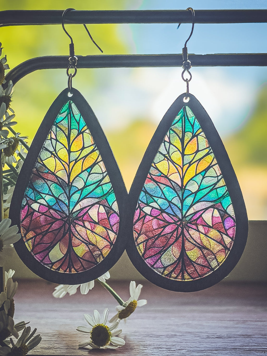 Wood and Stained Glass Effect Earrings