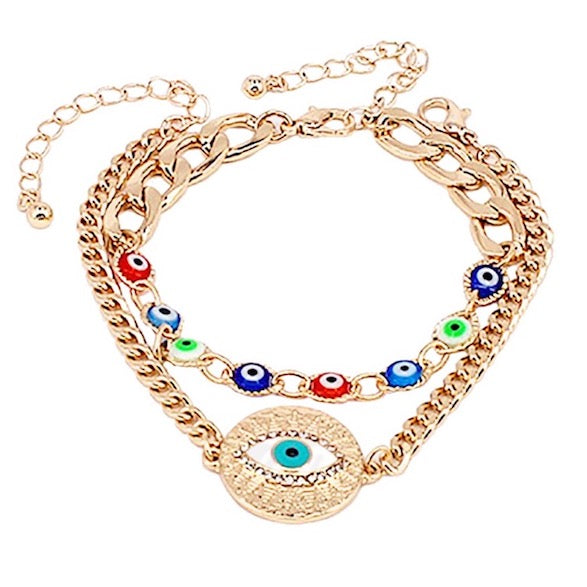 2pcs Evil Eye Charm Adjustable Layered Chain Bracelets