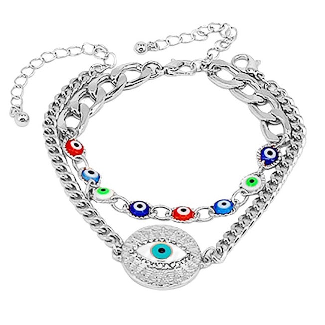2pcs Evil Eye Charm Adjustable Layered Chain Bracelets