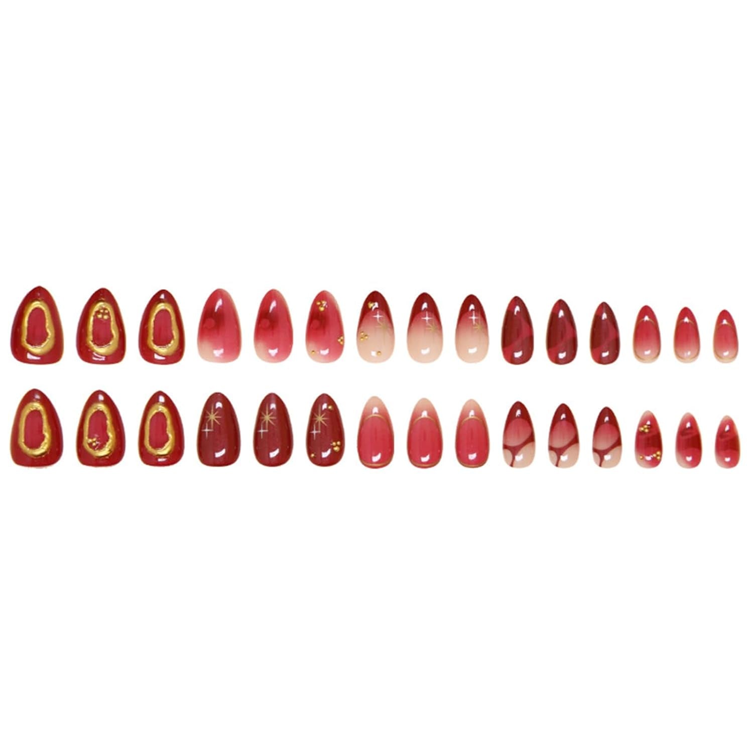 24Pcs Red Press on Nails Medium