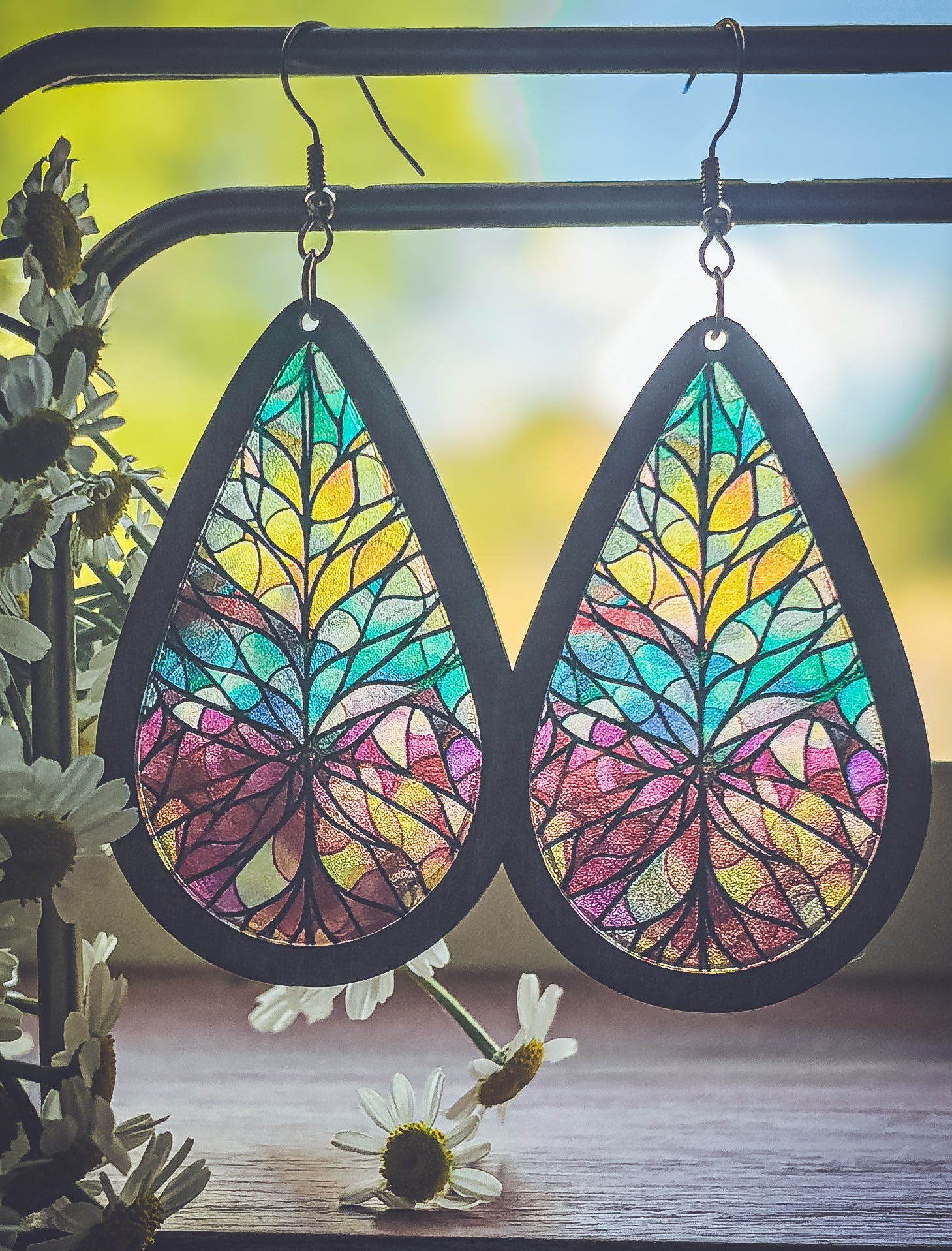 Wood and Stained Glass Effect Earrings