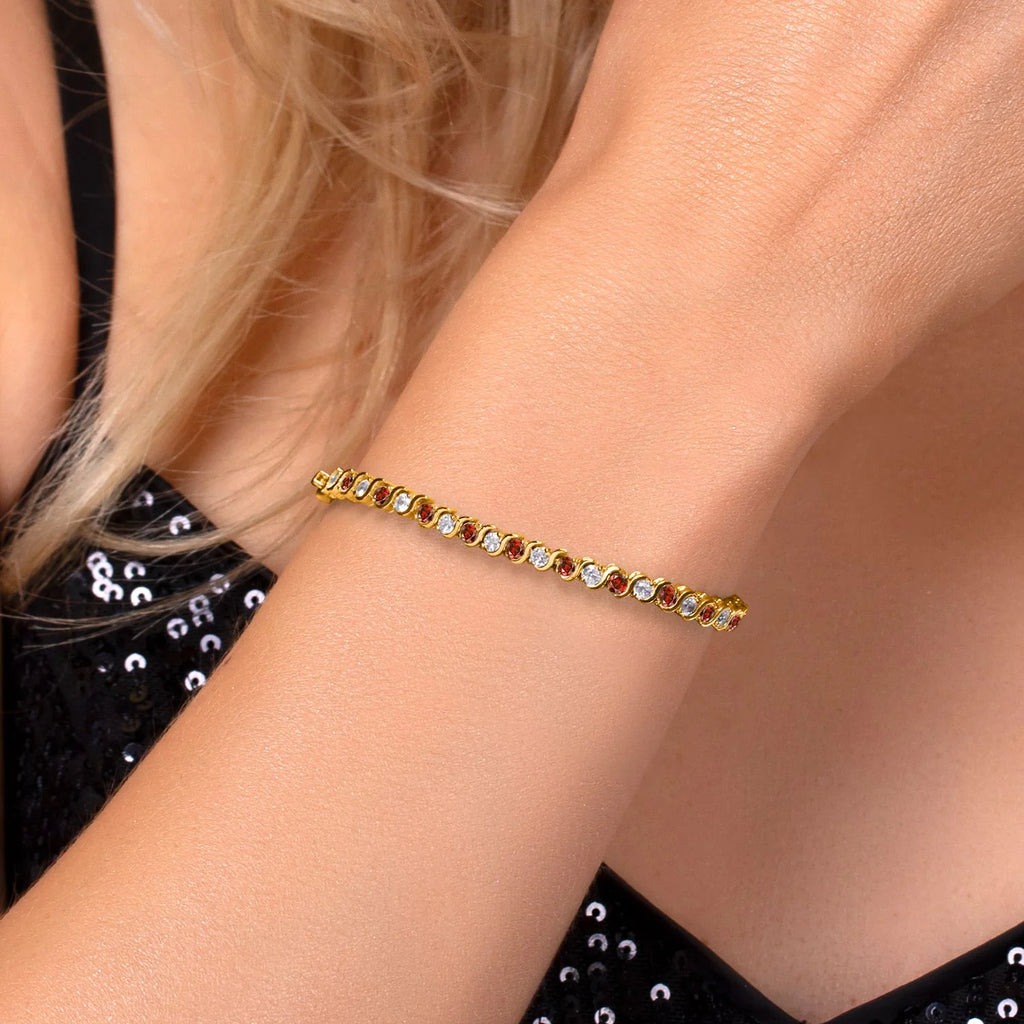 Yellow Gold Plated, Red Ruby Tennis Bracelet 