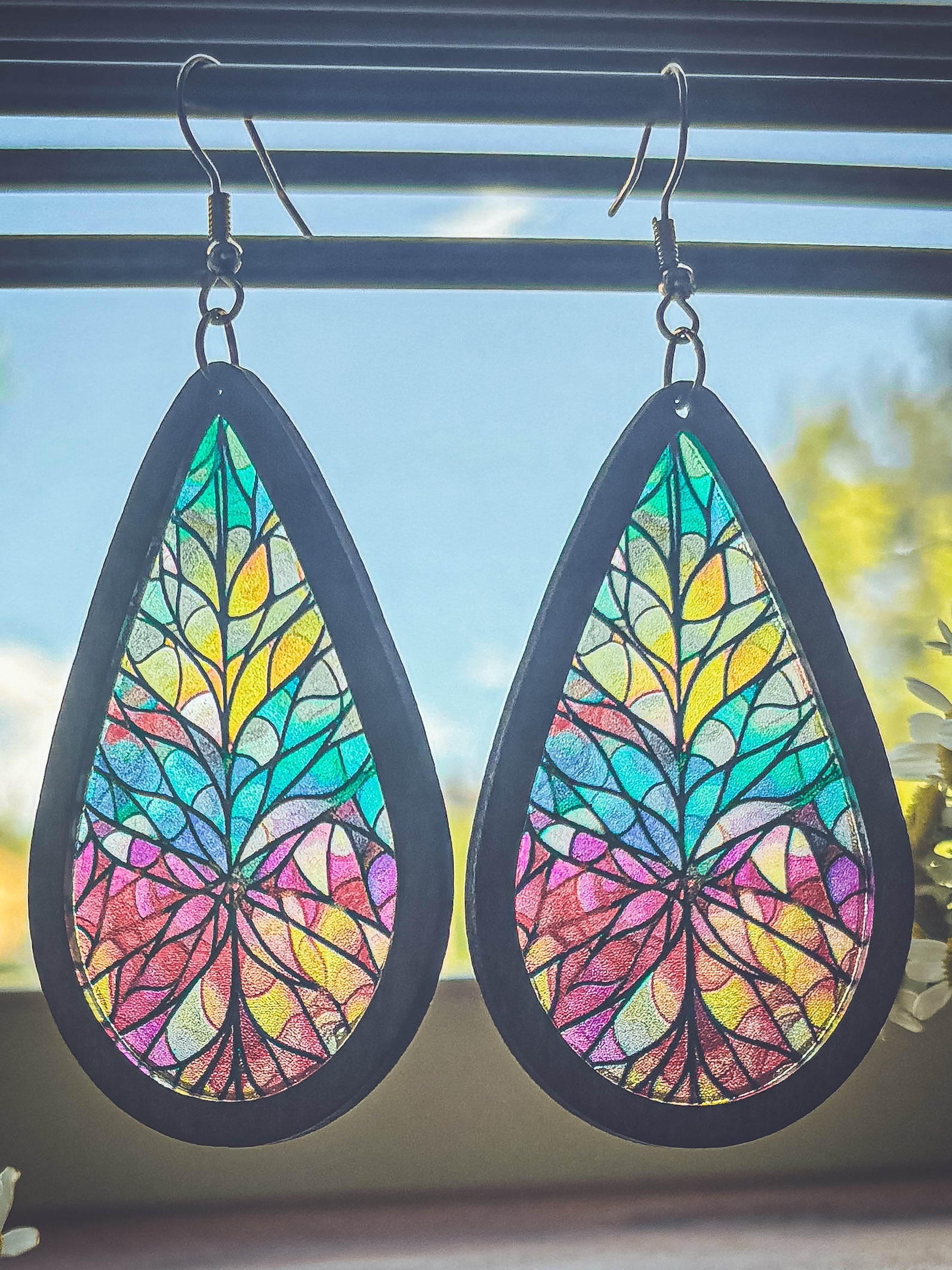 Wood and Stained Glass Effect Earrings