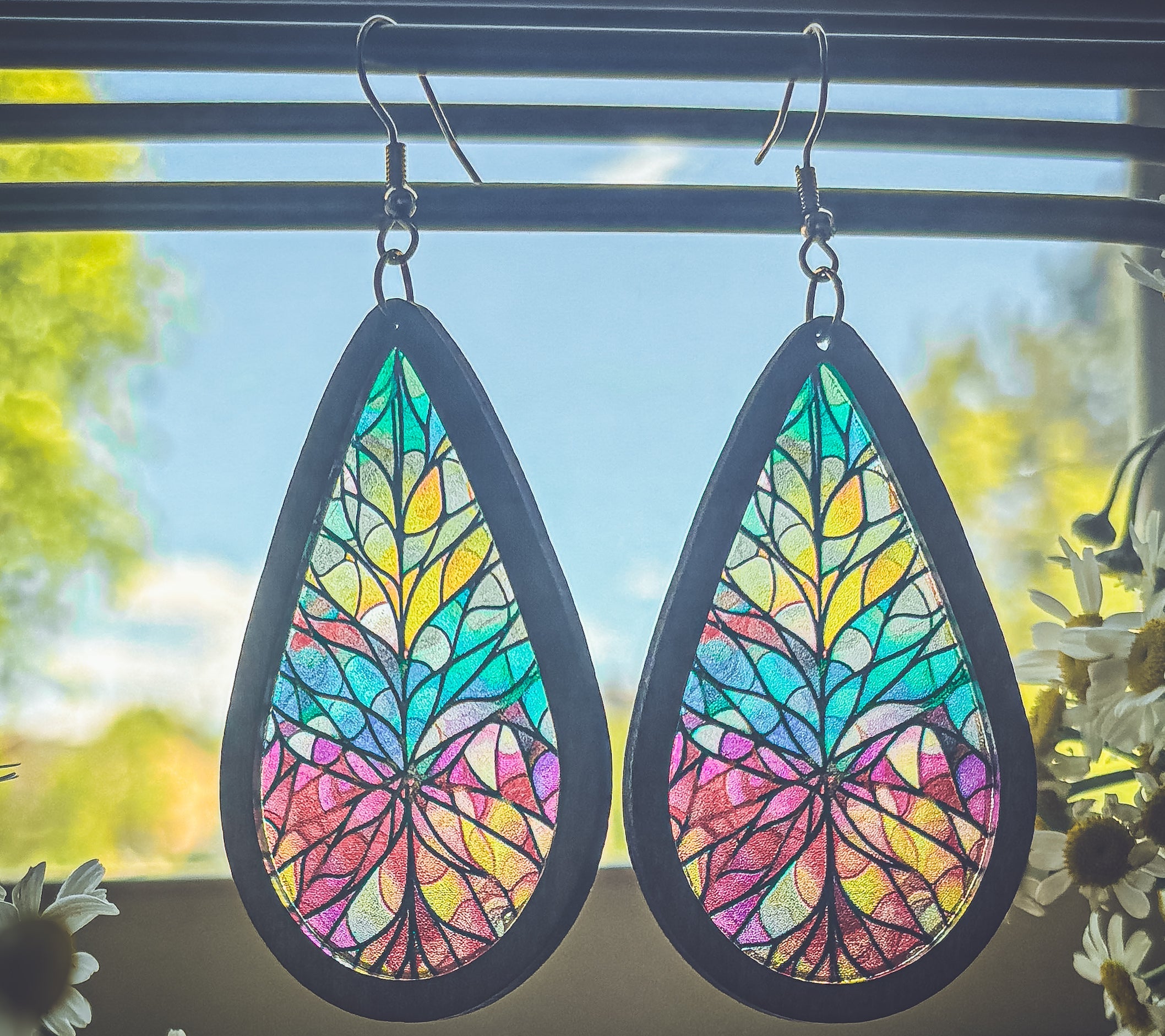 Wood and Stained Glass Effect Earrings