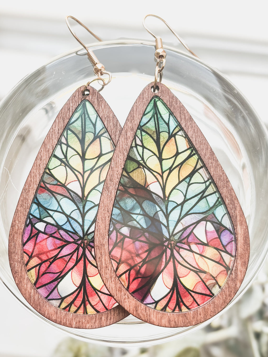 Wood and Stained Glass Effect Earrings