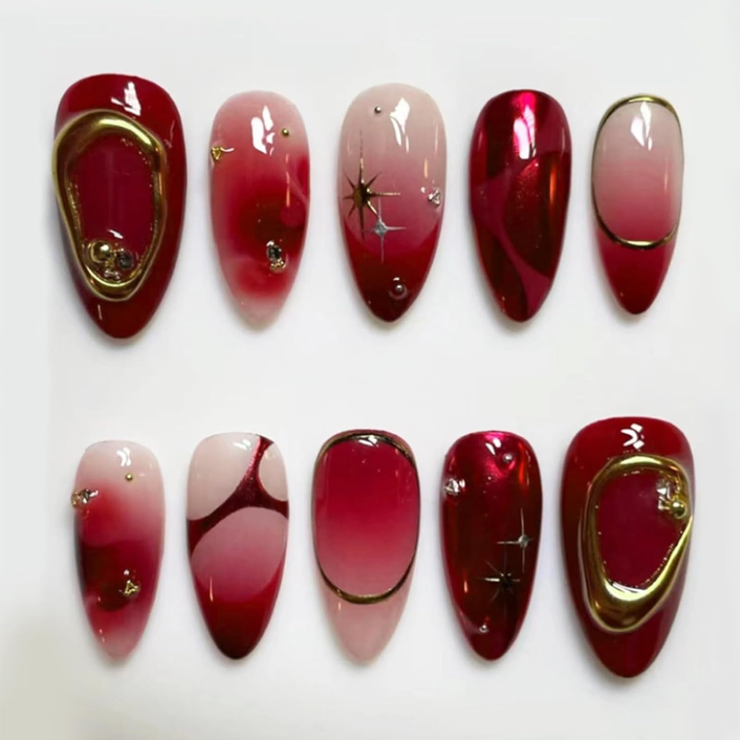 24Pcs Red Press on Nails Medium
