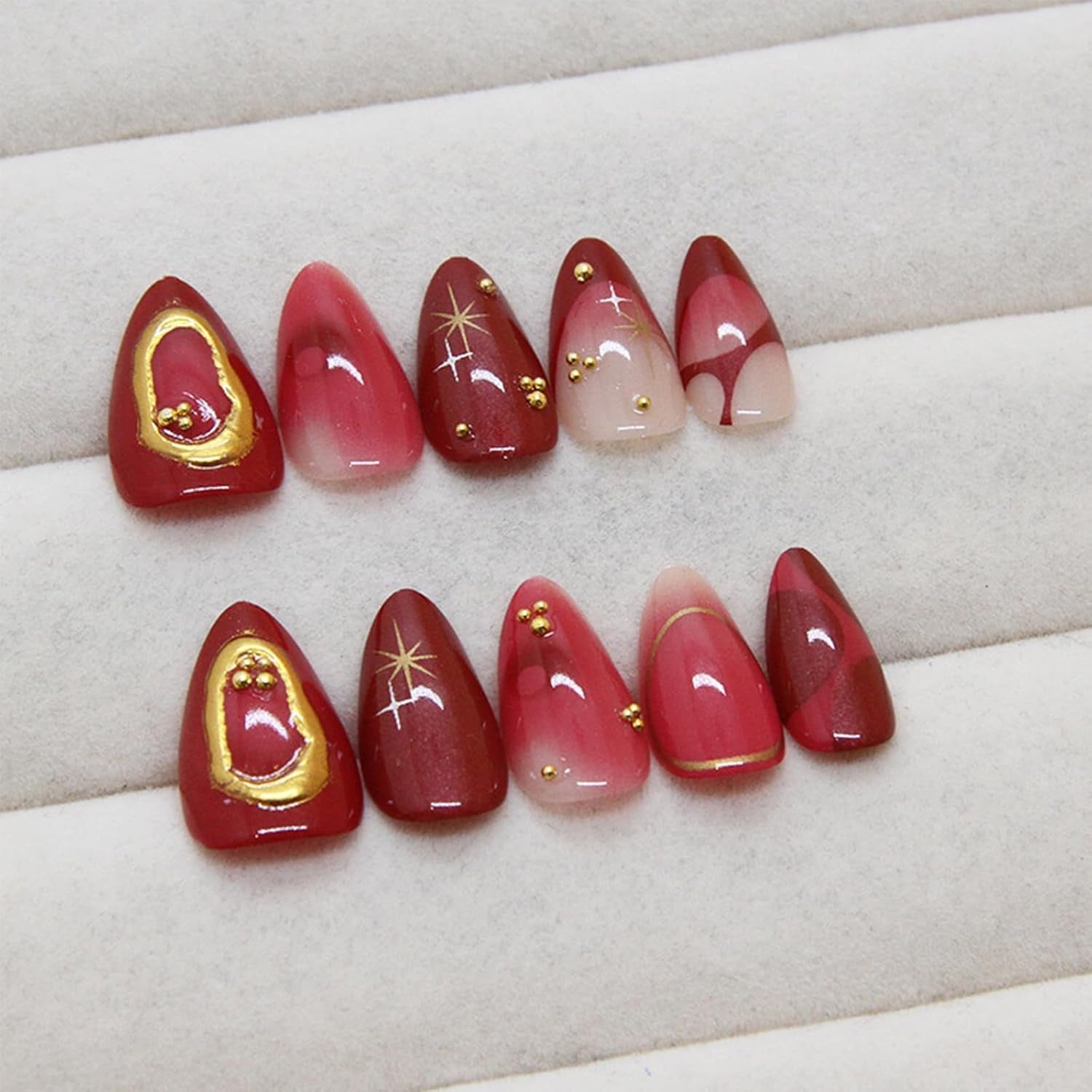 24Pcs Red Press on Nails Medium