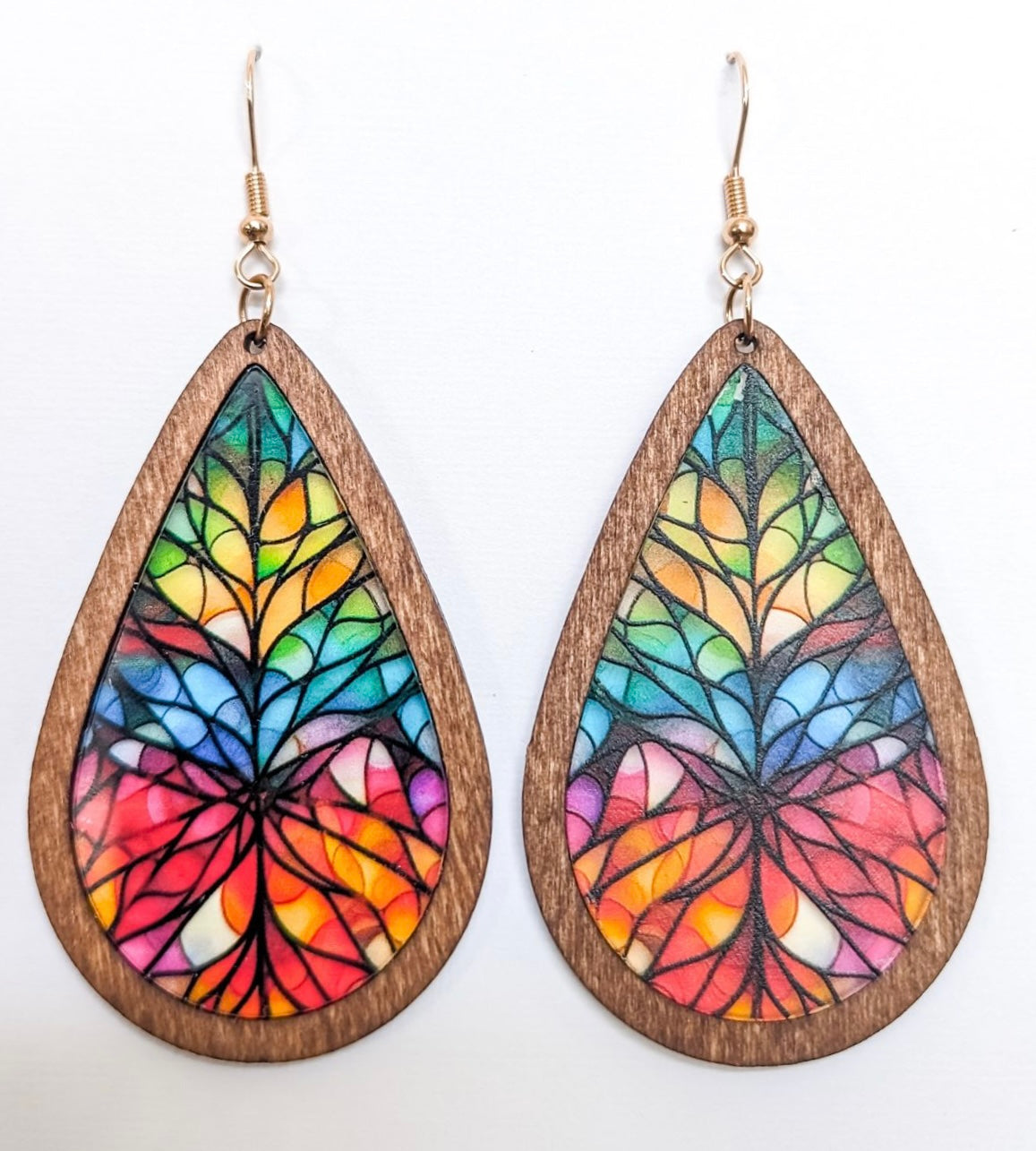 Wood and Stained Glass Effect Earrings