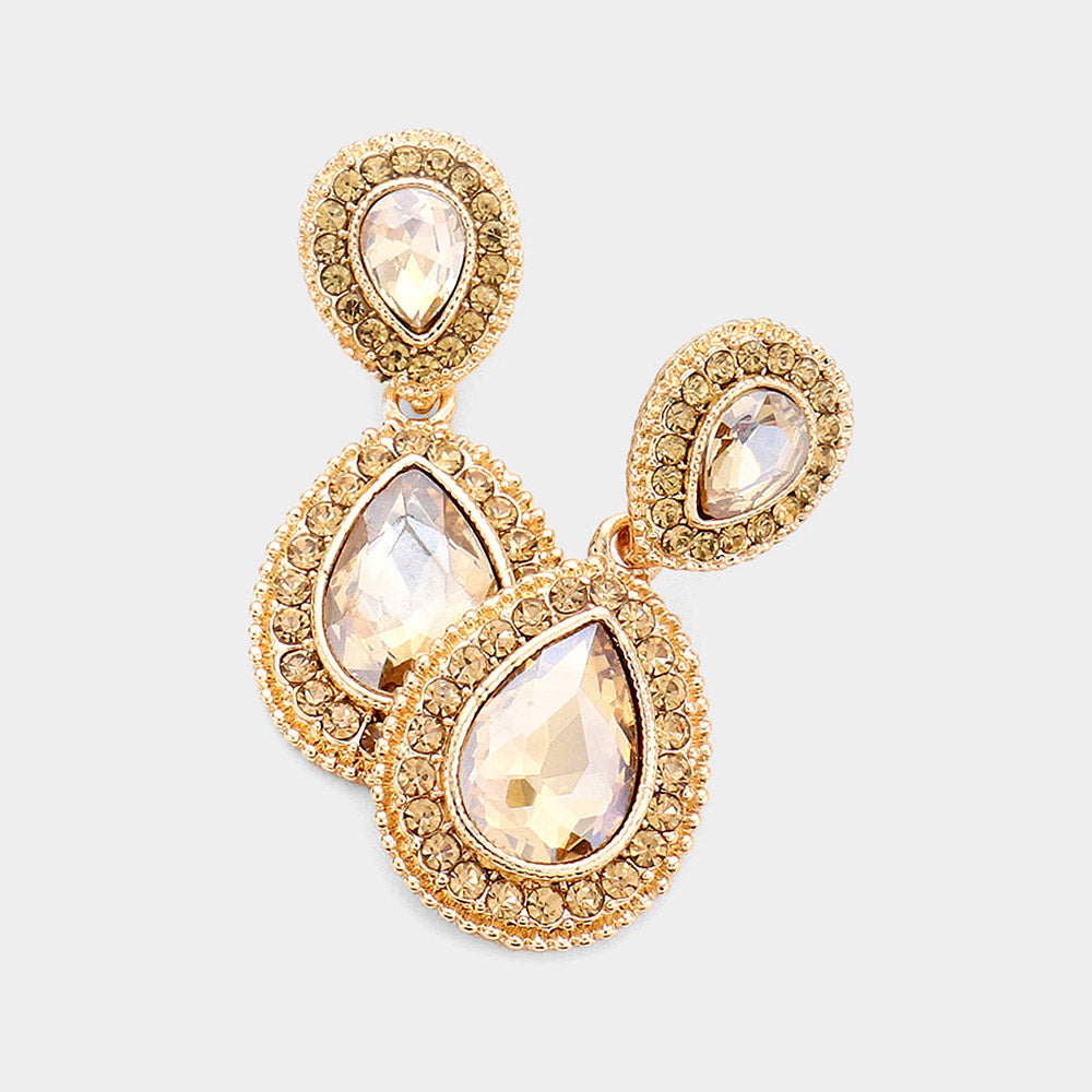 Rhinestone Trim Teardrop Evening Earrings