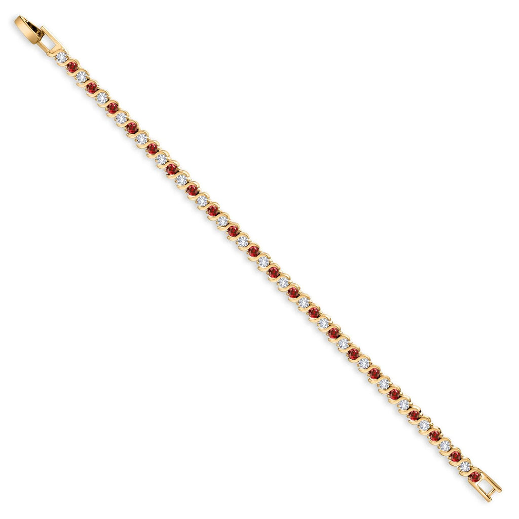 Yellow Gold Plated, Red Ruby Tennis Bracelet 