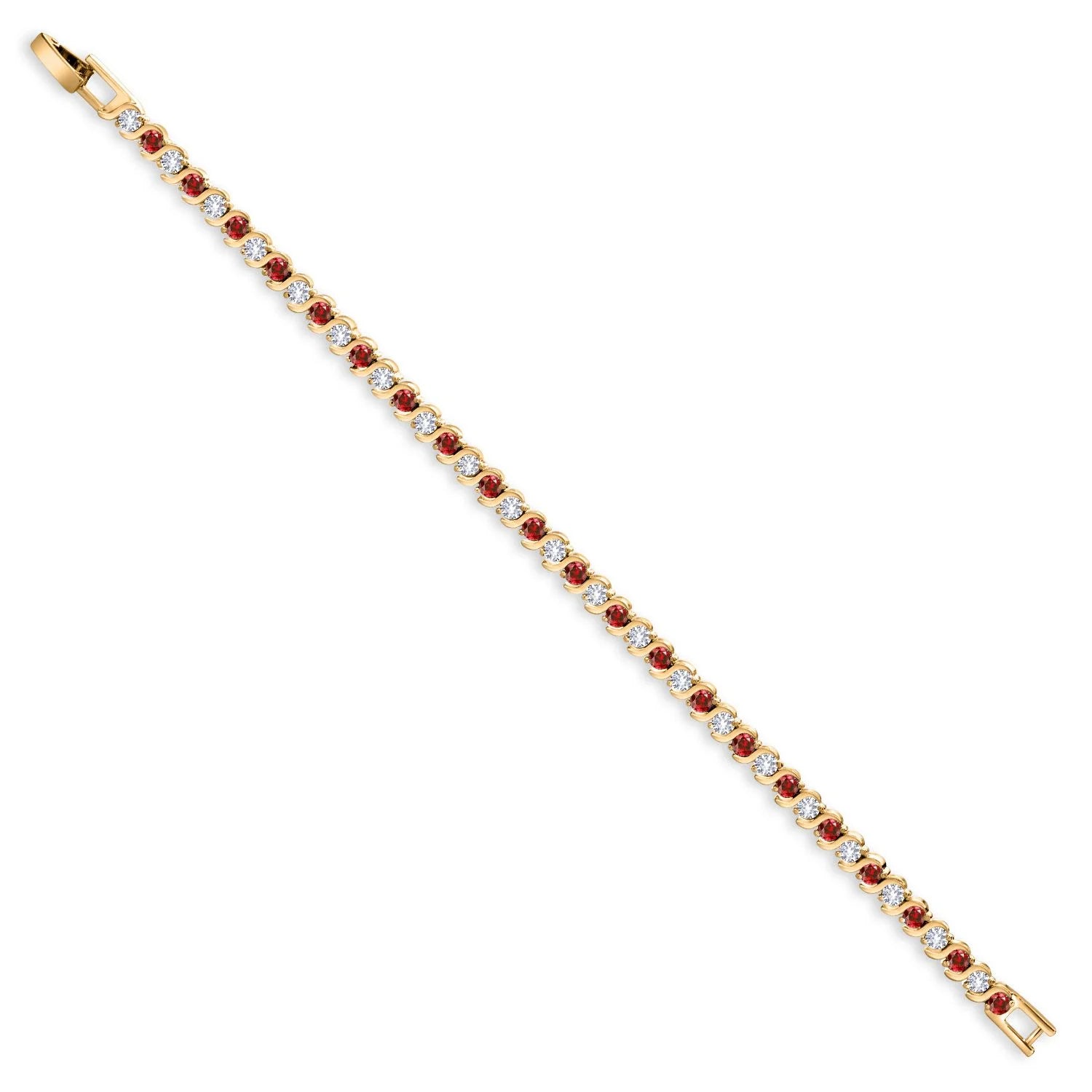 Yellow Gold Plated, Red Ruby Tennis Bracelet 