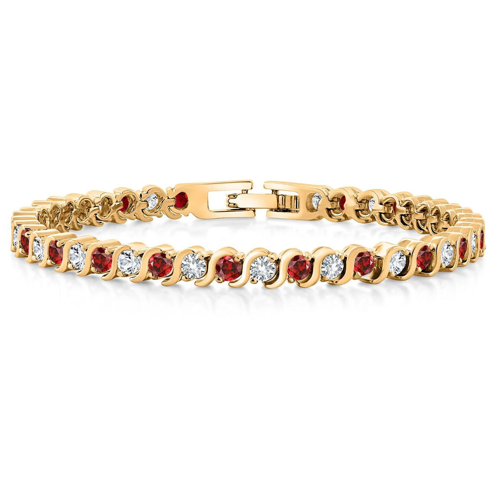 Yellow Gold Plated, Red Ruby Tennis Bracelet 