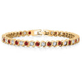 Yellow Gold Plated, Red Ruby Tennis Bracelet 