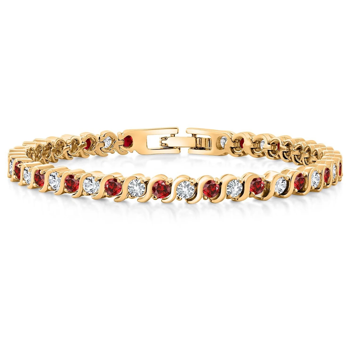 Yellow Gold Plated, Red Ruby Tennis Bracelet 