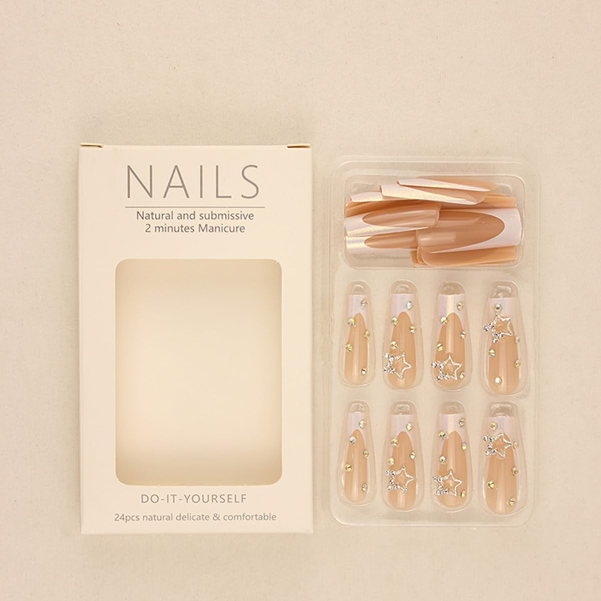 French Tip Nails with Rhinestones